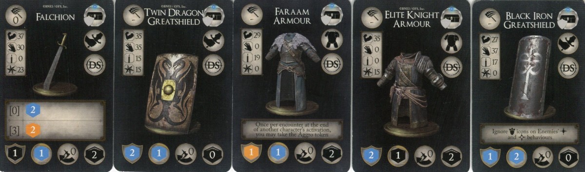 The Knight's transposed equipment cards.