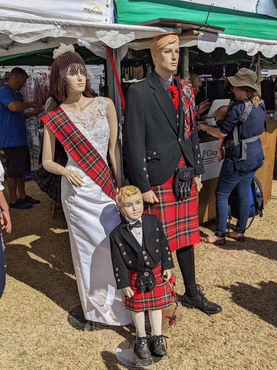 Men, women, and children's formal attire is sold at the event.