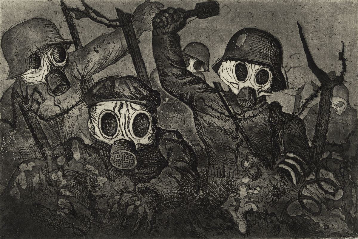 Stormtroopers Advance Under a Gas Attack. Engraving by Otto Dix.