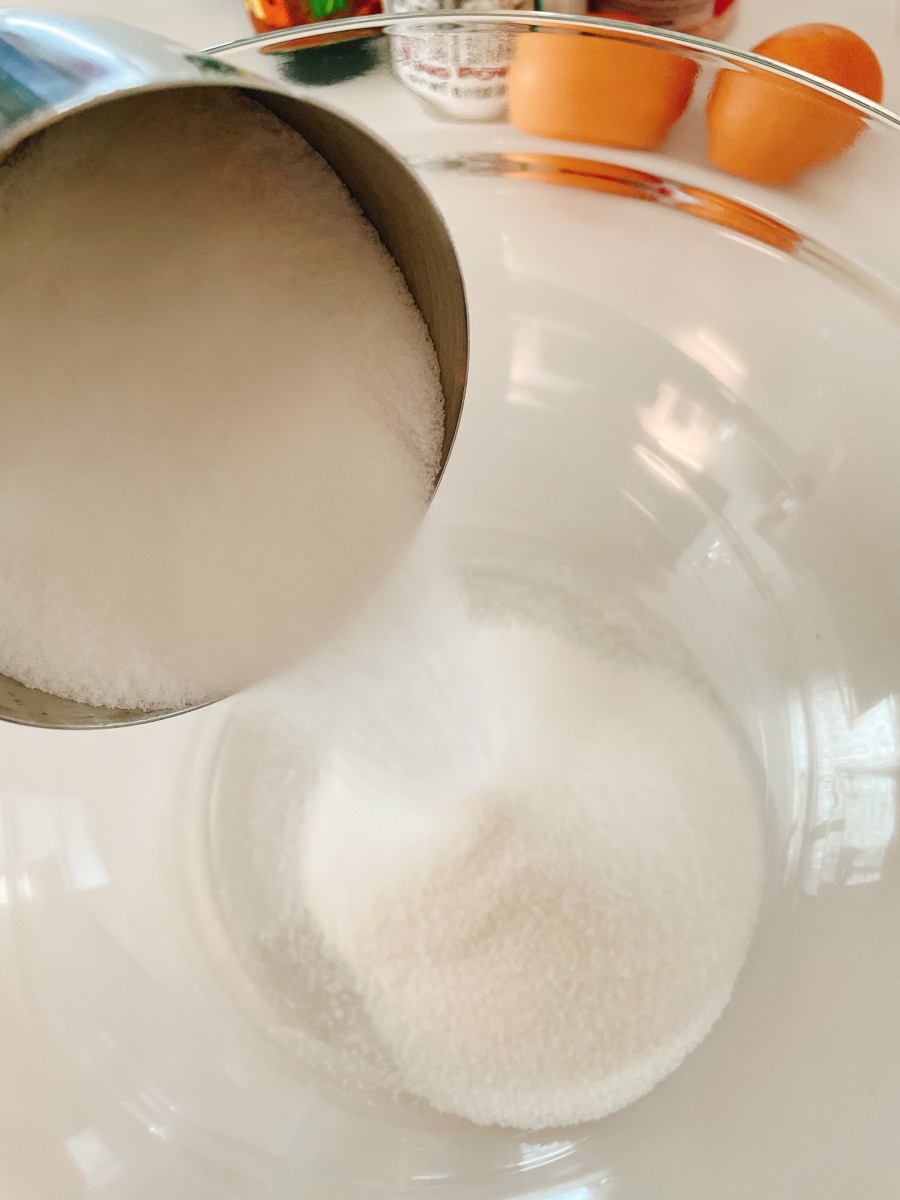 In a large bowl, start by adding one cup of sugar. 