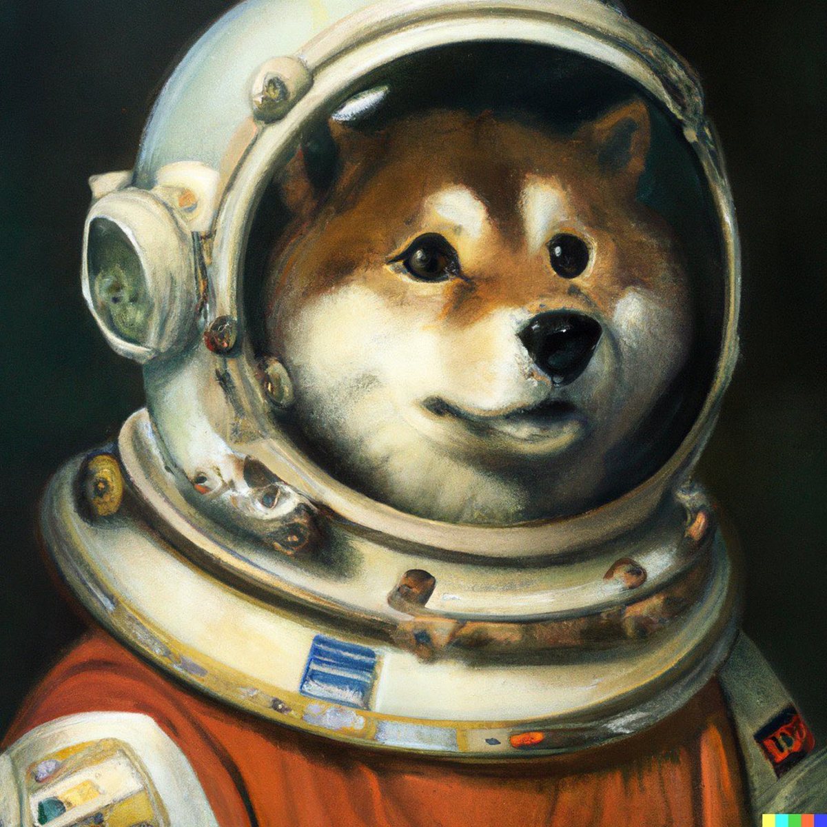 Portrait of a shiba inu astronaut, oil painting, 16th century (actual text prompt used)