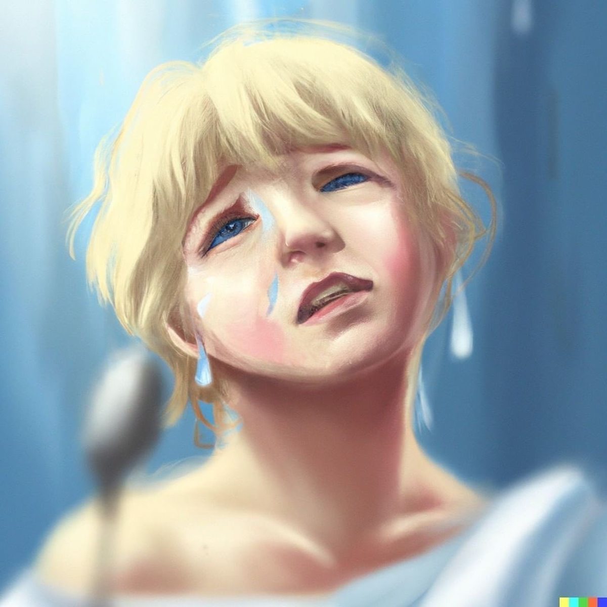 A brave young lady in deep pain, struggling to find herself while she sings, digital art  (Actual text prompt used)