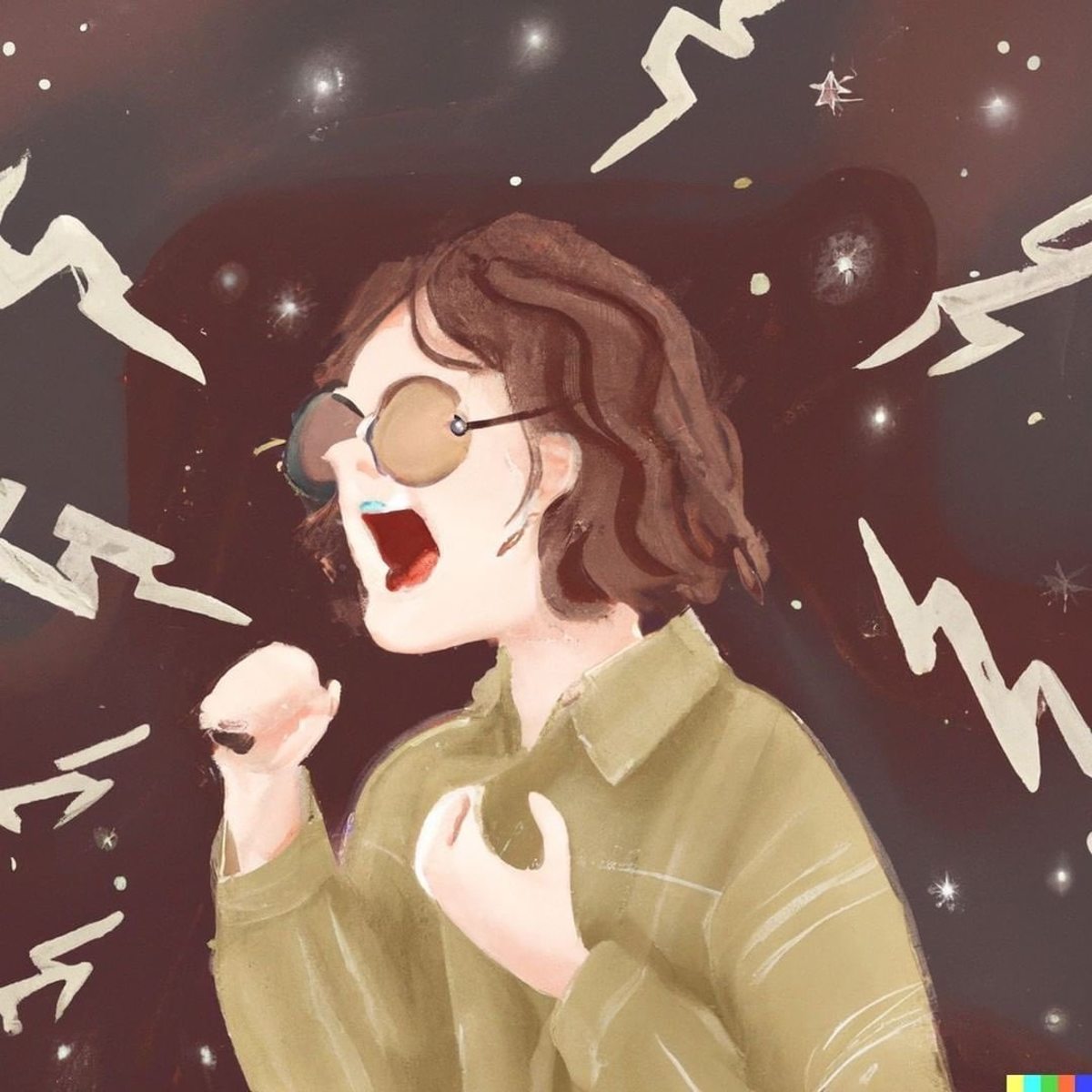 A brave young lady in deep pain, struggling to find herself while she sings, digital art  (Actual text prompt used)