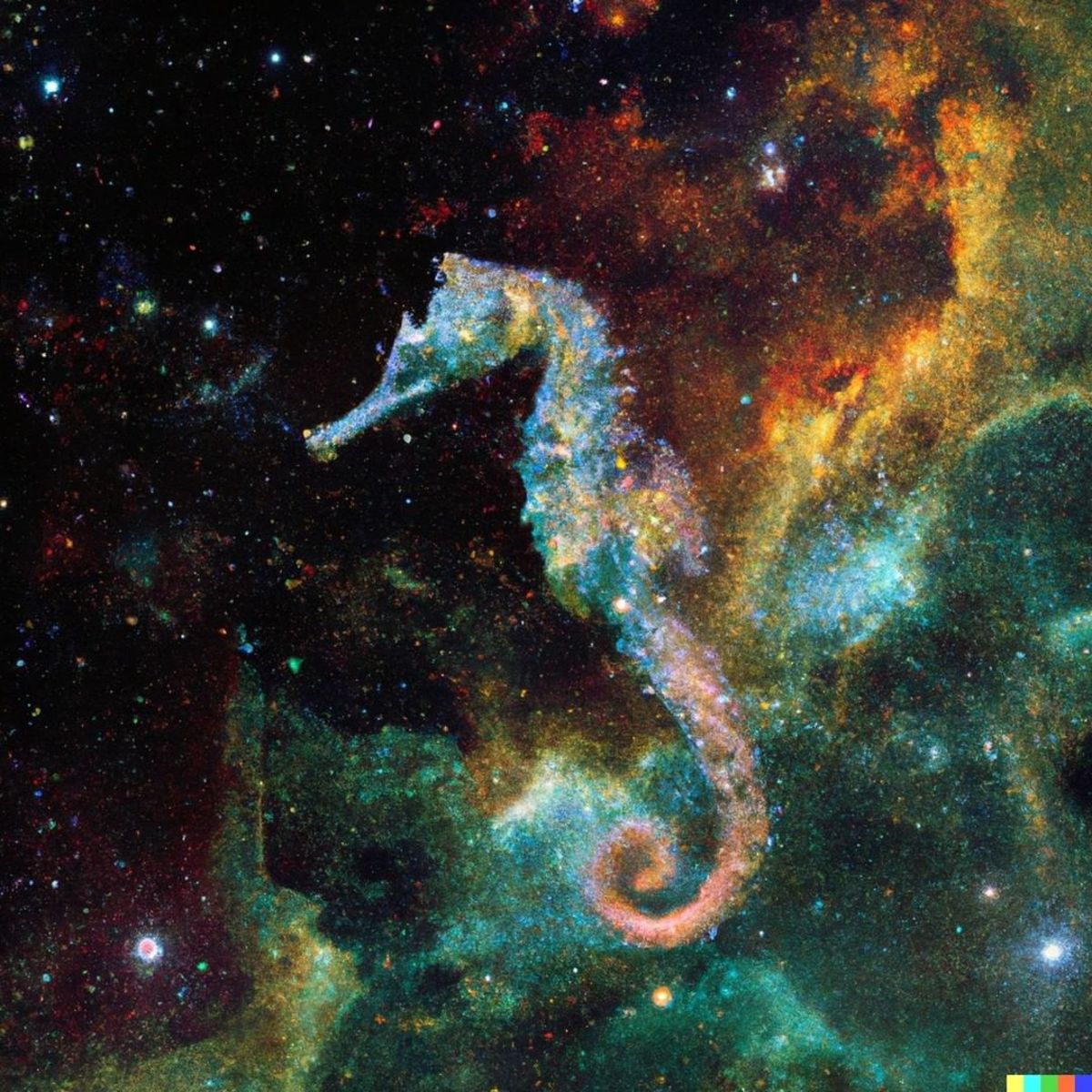 A nebula shaped like a sea-horse (Actual text prompt used)