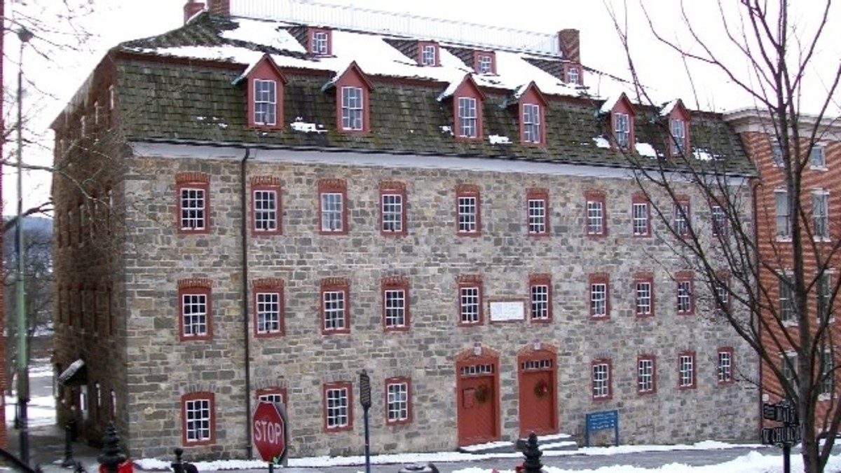 The Brethren's House in Bethlehem, PA. It was from the roof of this building that the trombones are said to have played on Christmas morning, frightening away their would-be attackers.