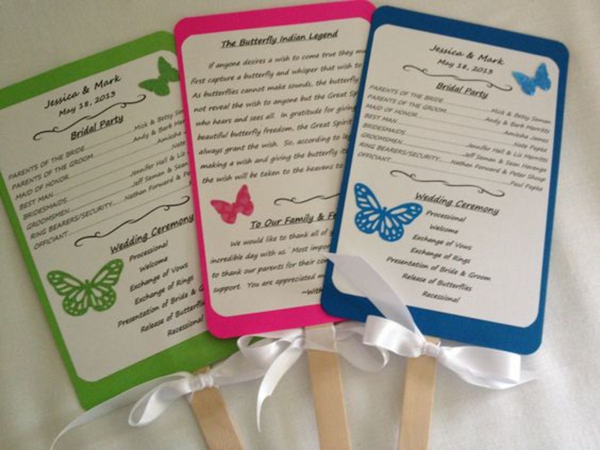 These wedding fans/ programs serve more than one purpose for your butterfly wedding. They are an easy DIY project from your computer.