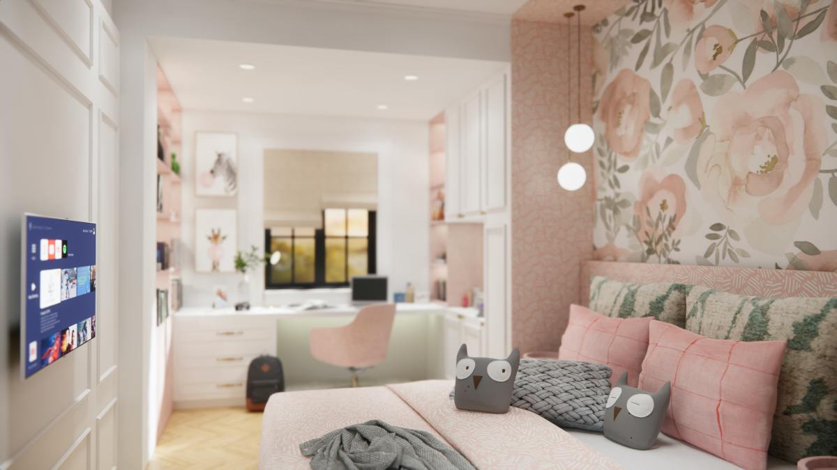 A Libra bedroom would look charming with a mix of pink and gray. An accent wall with wallpaper can inspire creativity and happiness.