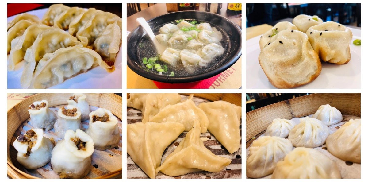A selection of varieties of Chinese dumplings: jiaozi, xiao long bao, and wontons.
