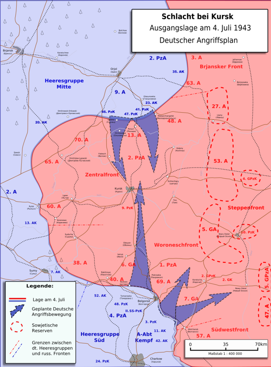 The plan codenamed Operation Citadel, comprised of a simple pincer movement, with one army attacking from the North (Ninth) and another army driving toward Kursk from the South (IV Panzer). 