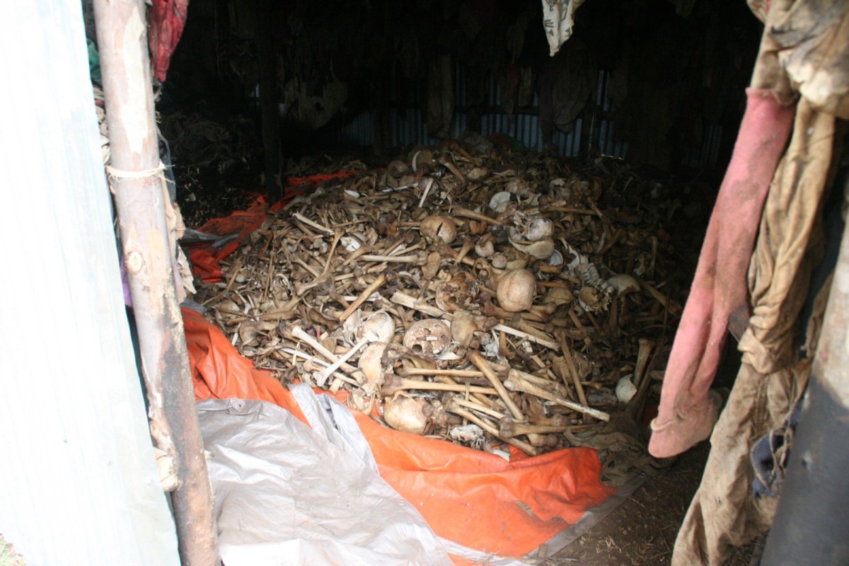 Remains and clothing of the 5,000 killed at Ntarama Church during the Rwandan genocide.