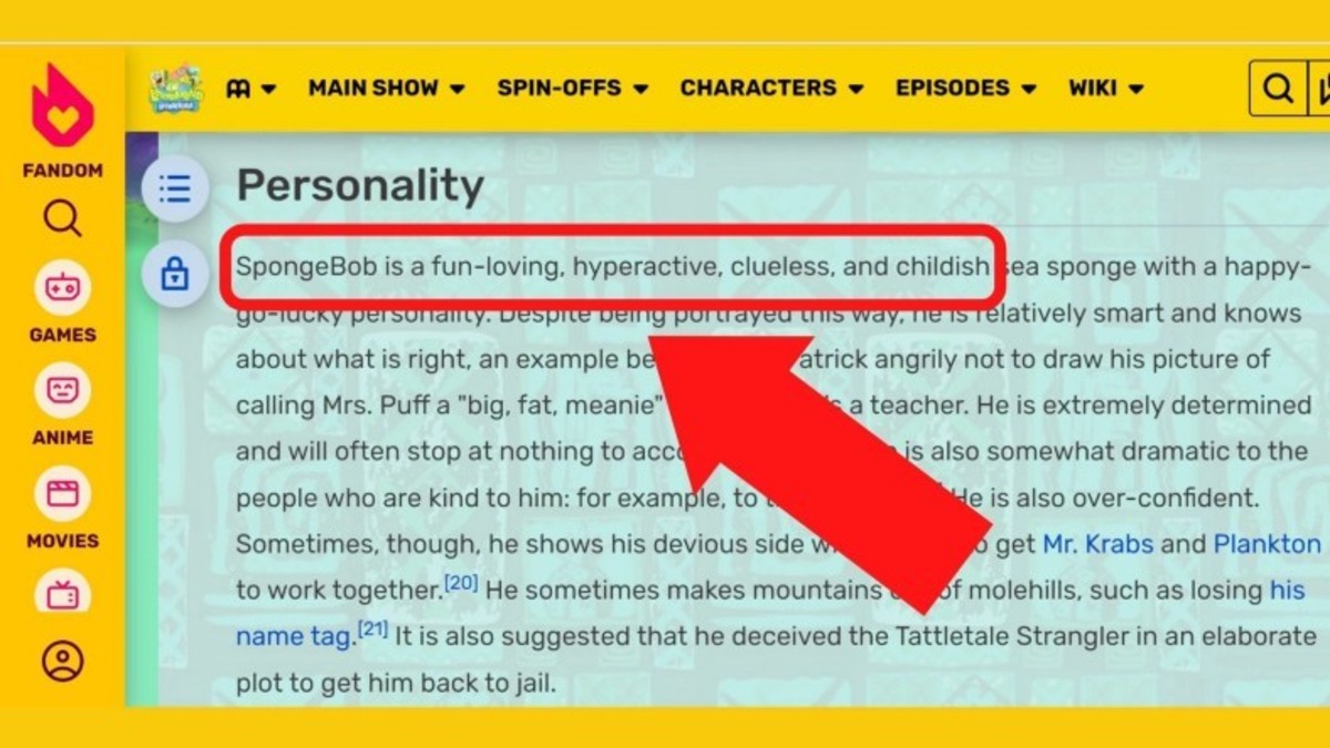SpongeBob’s personality described on the show’s official fandom.