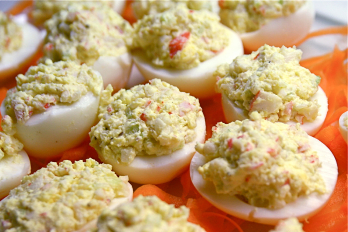 Crab Topped Deviled Eggs