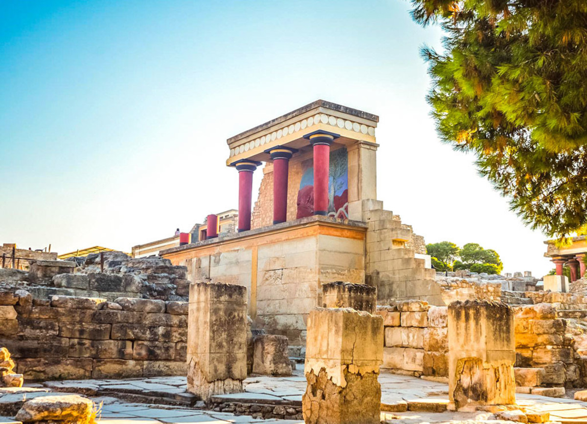The Palace of Knossos in Crete. Many believe the ruins once housed the Labyrinth of the Minotaur, one of the most famous locations in Greek mythology.