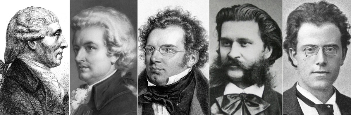 From left to right, Haydn, Mozart, Schubert, Strauss, and Mahler.