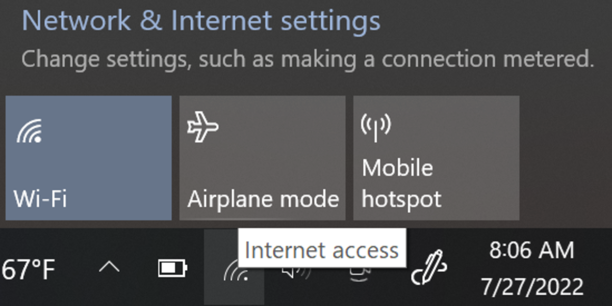 To turn off Wi-Fi if using an ethernet cable, click the Wi-Fi icon in the bottom right corner of Windows next to battery, then click Wi-Fi next to Airplane Mode. When it is no longer highlighted in blue, it is off