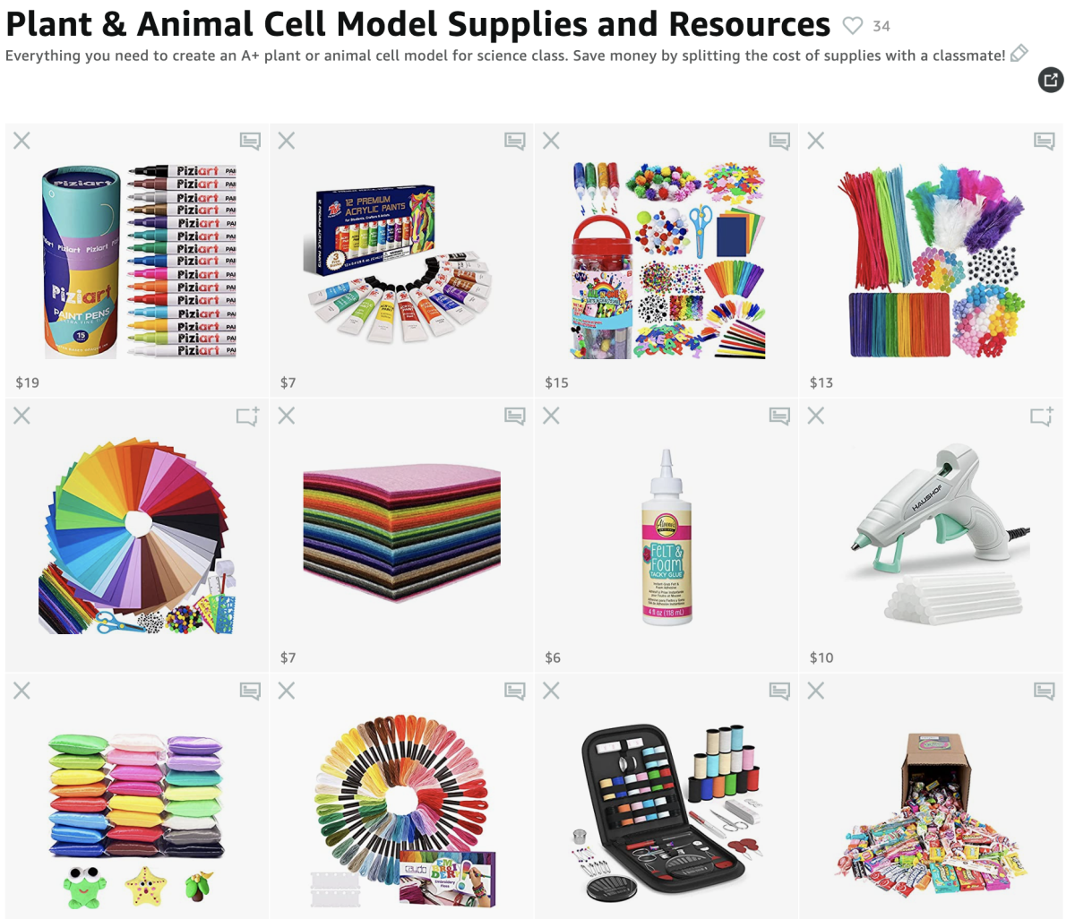 Short on time? My Amazon Idea List has everything you need to create a cell model for science class. Click the link above to view my list!