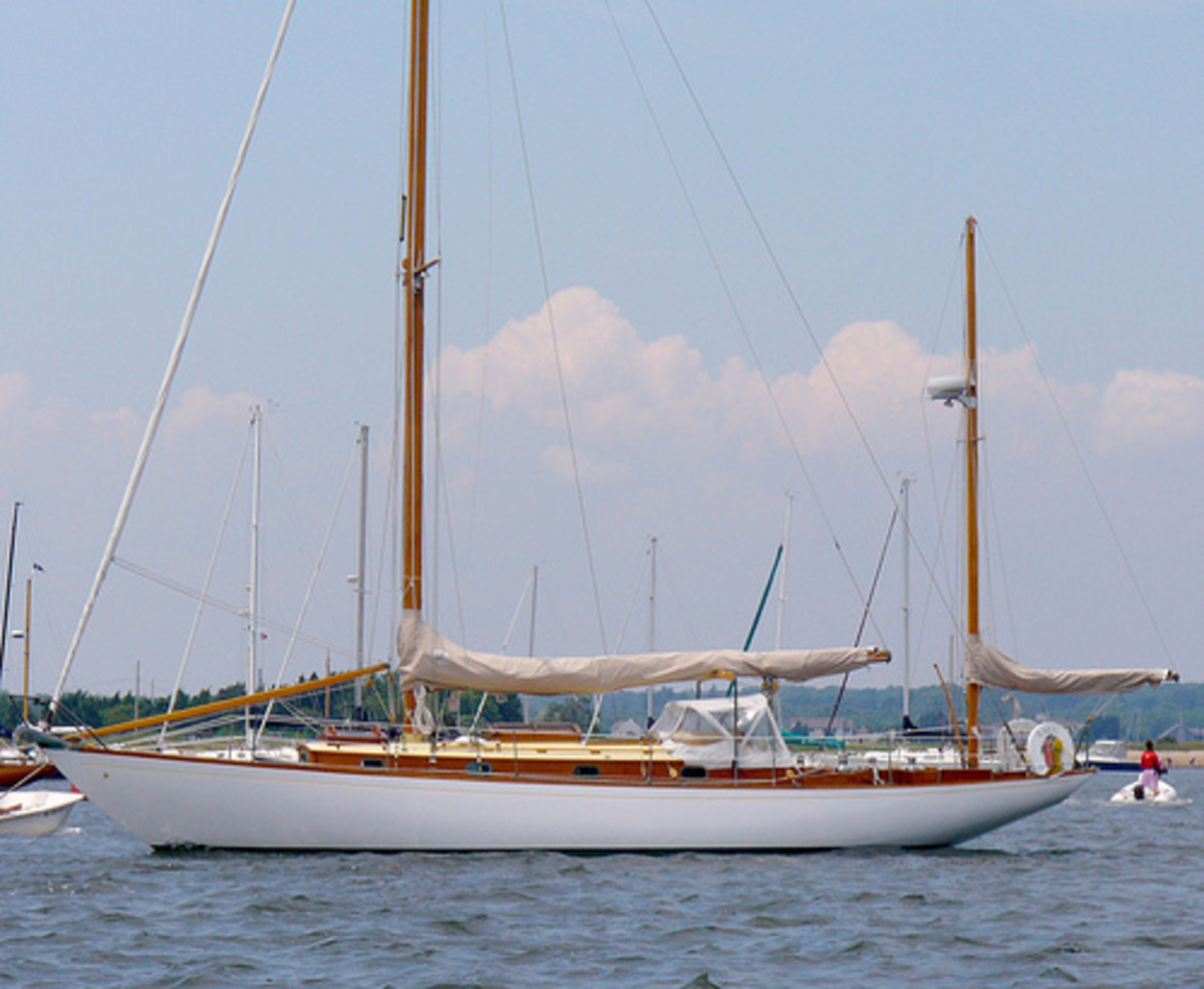 Photo of a yawl type sailboat.