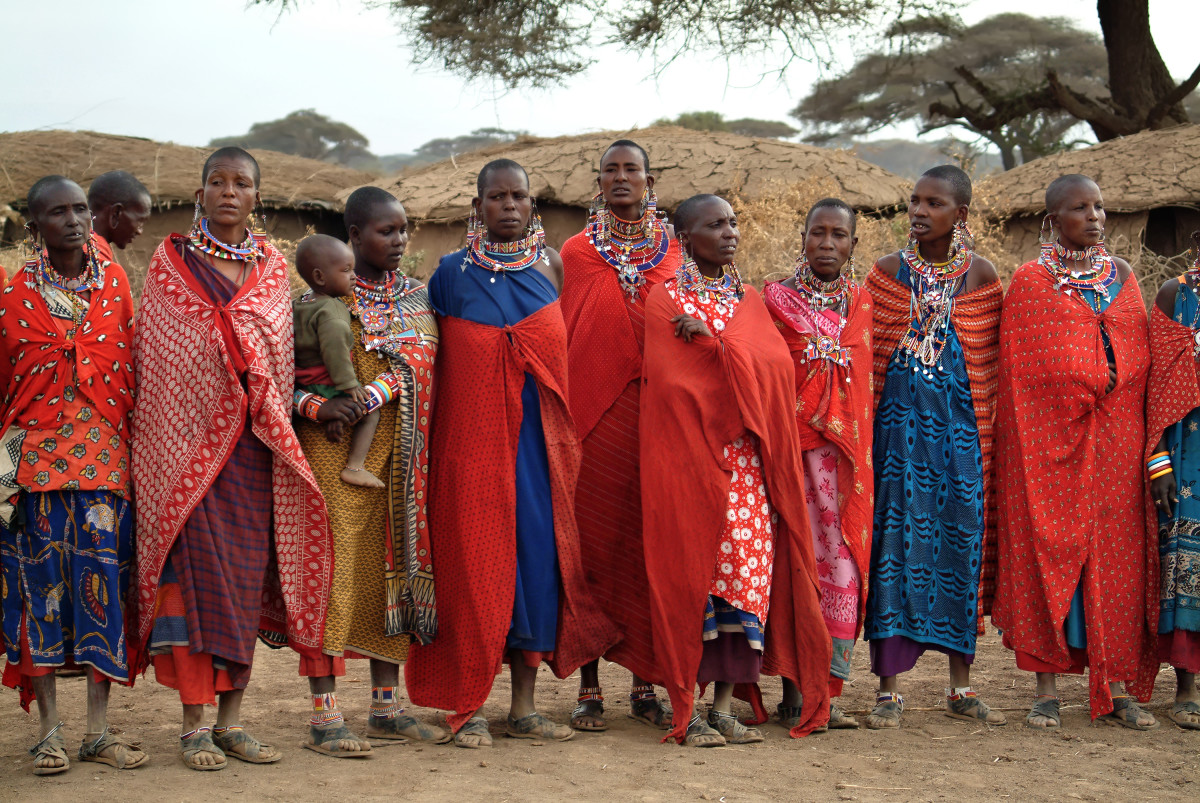 A group of women from a Maasai tribe near Masai Mara National Park.