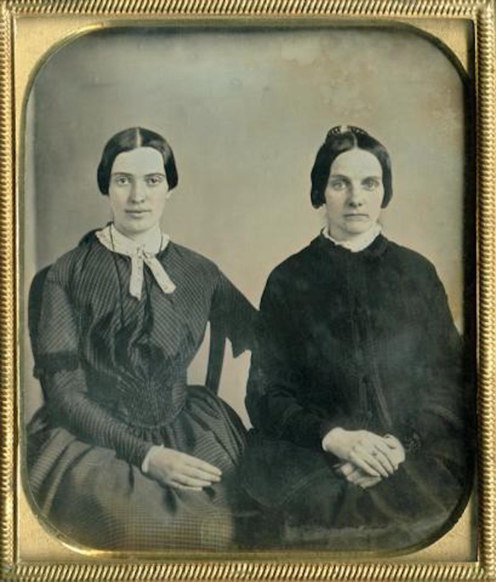 Emily Dickinson - circa 1859 - age 29 with Kate Scott Turner.  This daguerrotype is purported to be an image of the poet, but it has not been authenticated.