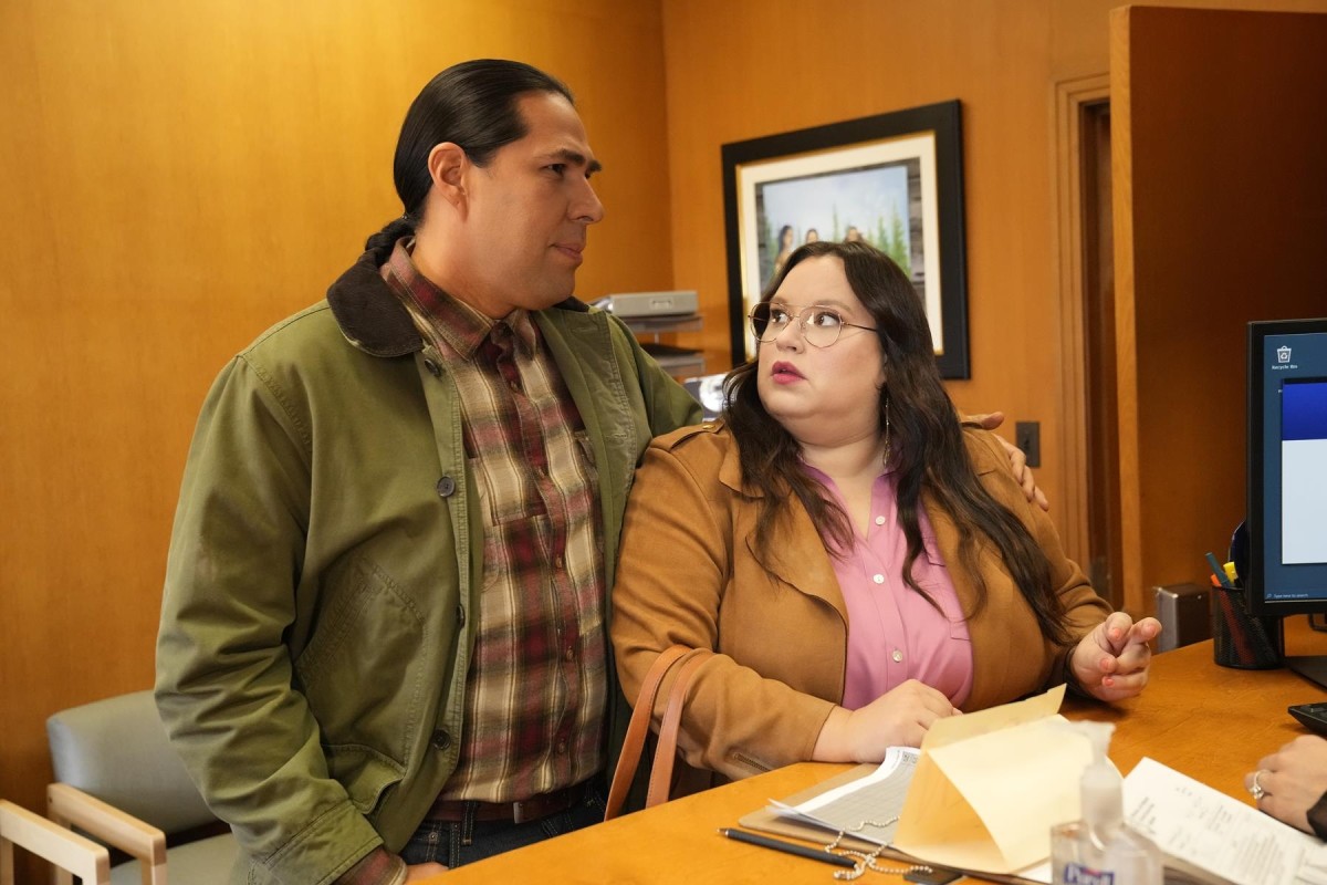 Dallas Goldtooth and Jana Schmieding in "Land Back," Season 2, Episode 4 of Rutherford Falls.