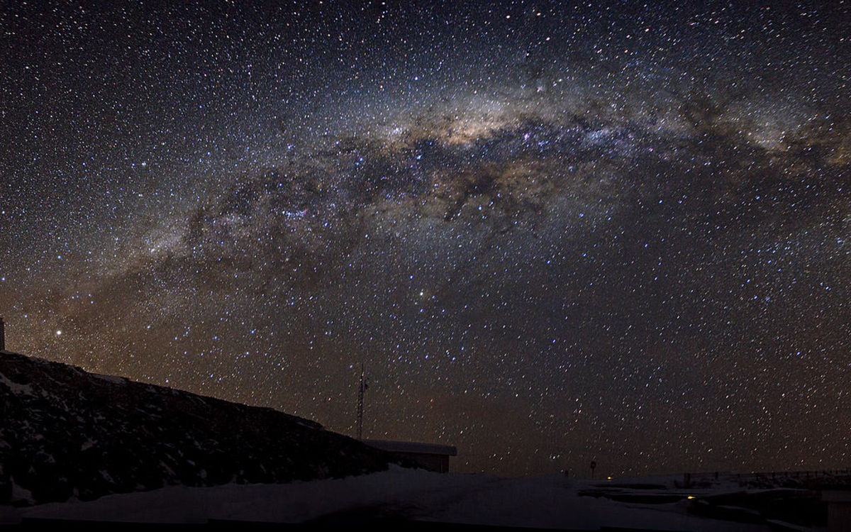 A spectacular, panoramic view of the Milky Way as seen in the night sky of the southern hemisphere in Chile.