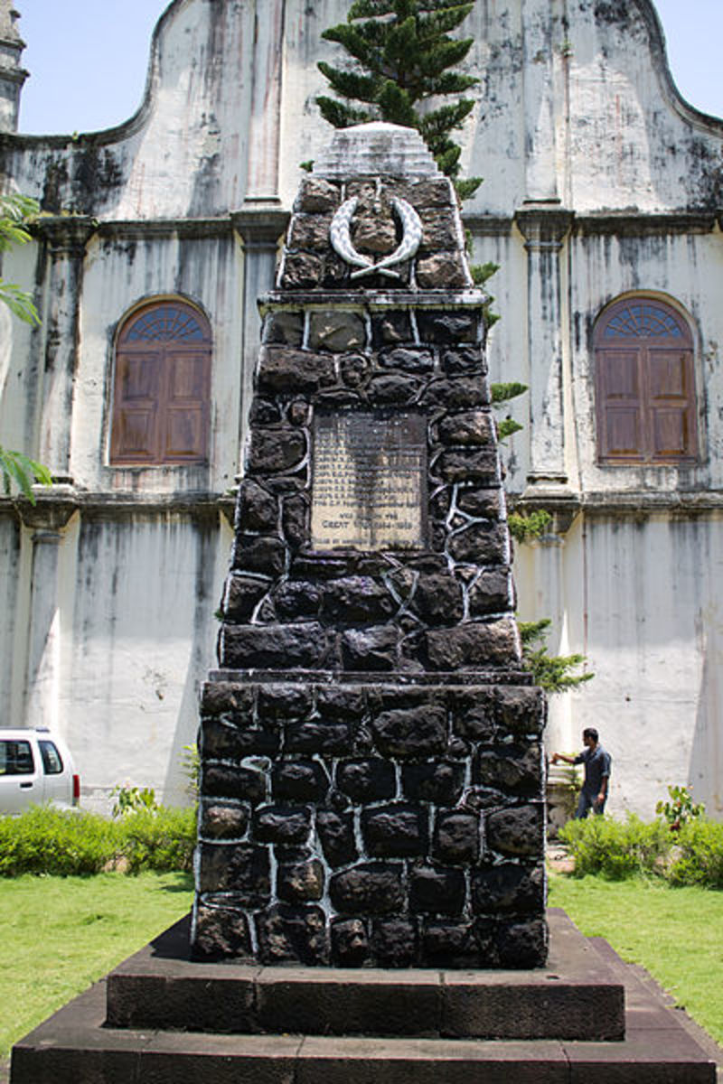 First World War Memorial at St. Francis Church, Fort Kochi. The names of the soldiers killed are inscribed in the commemorative plaque 