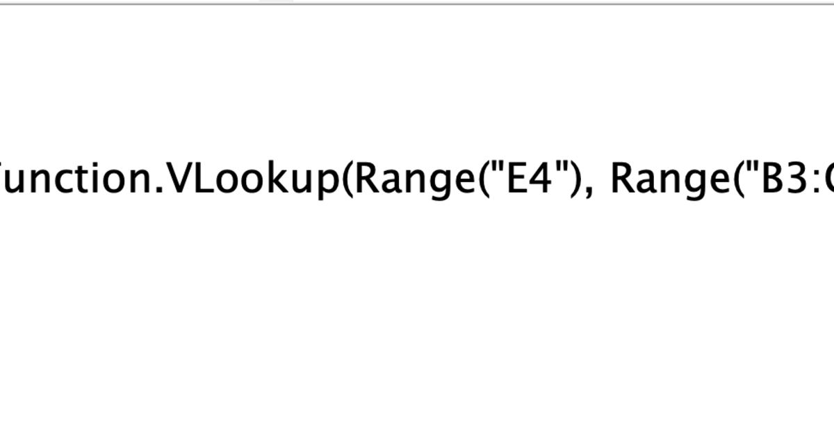 A segment o the Vlookup function used in the Visual Basic editor. 