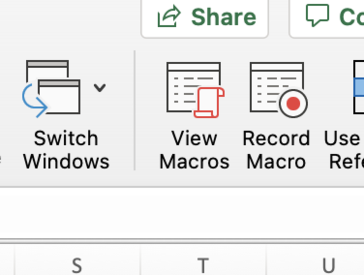 The view macros button located under the view tab is used to show existing macros, edit macros, create macros, and for deleting macros. 