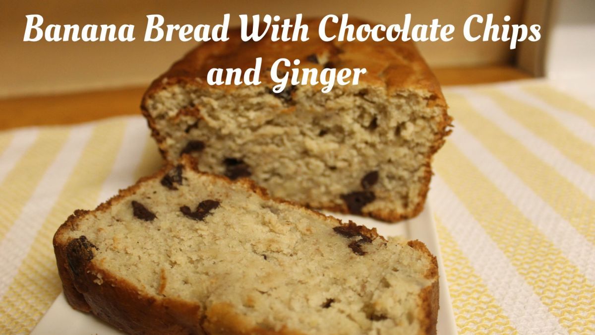 This moist and delicious banana bread with chocolate chips and ginger is easy to make.