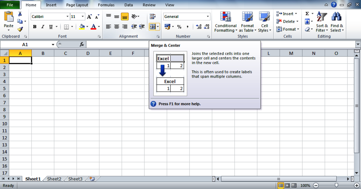 MS Excel: Merge & Center button.