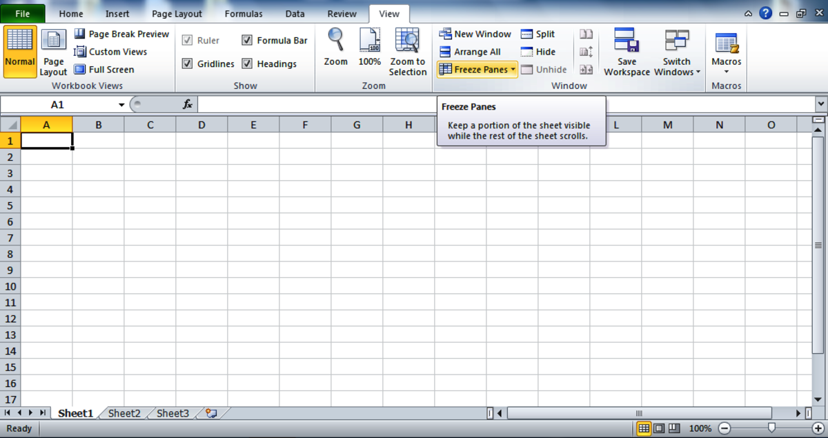 MS Excel: Freeze Panes Option.