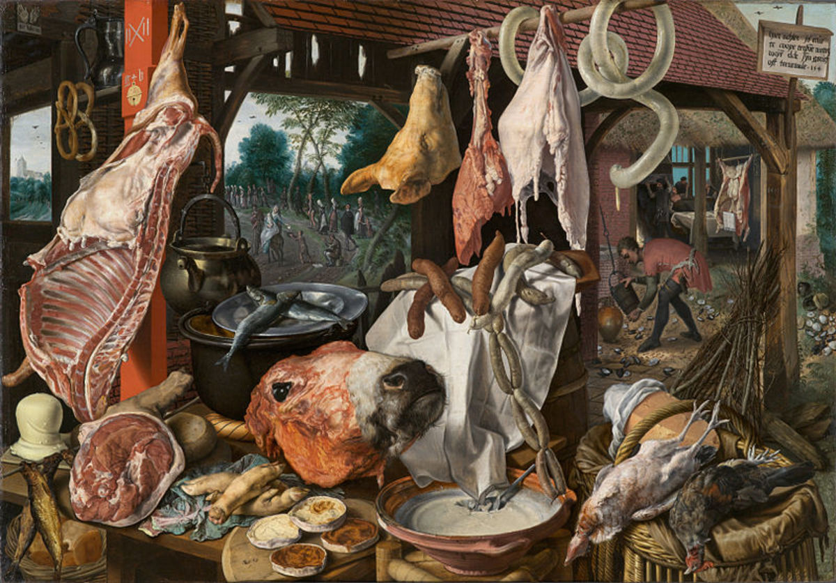 A Meat Stall with the Holy Family Giving Alms (The Butcher’s Stall), by  Pieter Aertsen  (1508 –1575)