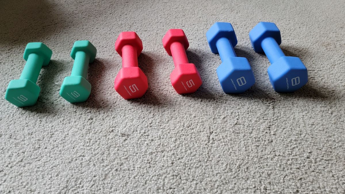 Three, Five and Eight Pound Dumbbells 