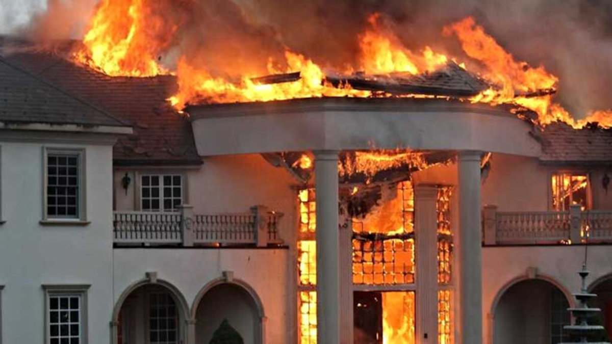 The Baron's chateau in flames along with its occupant!
