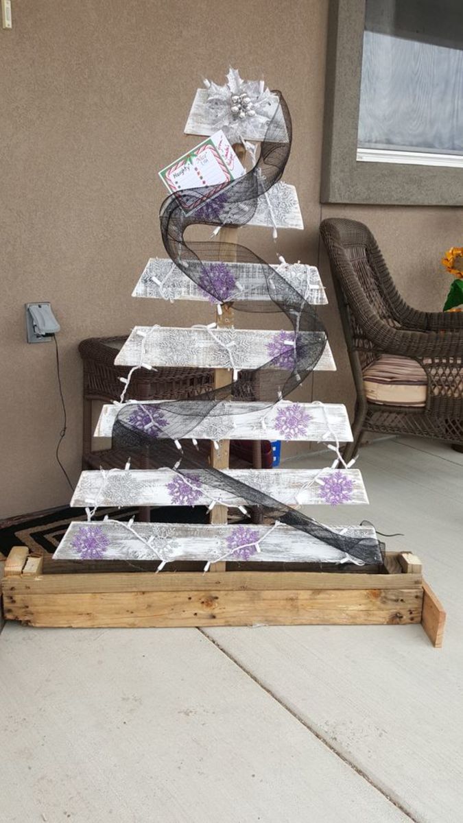 Silver and Purple Fabric-Wrapped Tree