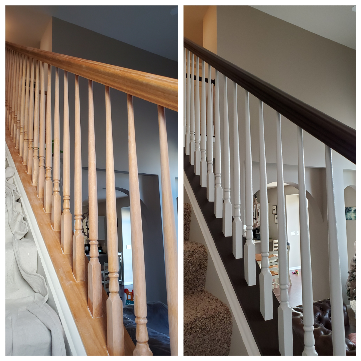 A handrail I painted dark brown with Pure White for the spindles. 