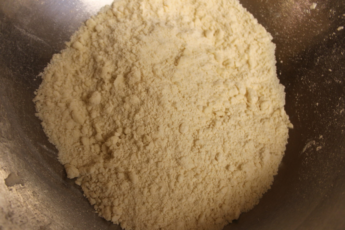 Add the Crisco to the flour mix and combine well until the flour is crumbly.