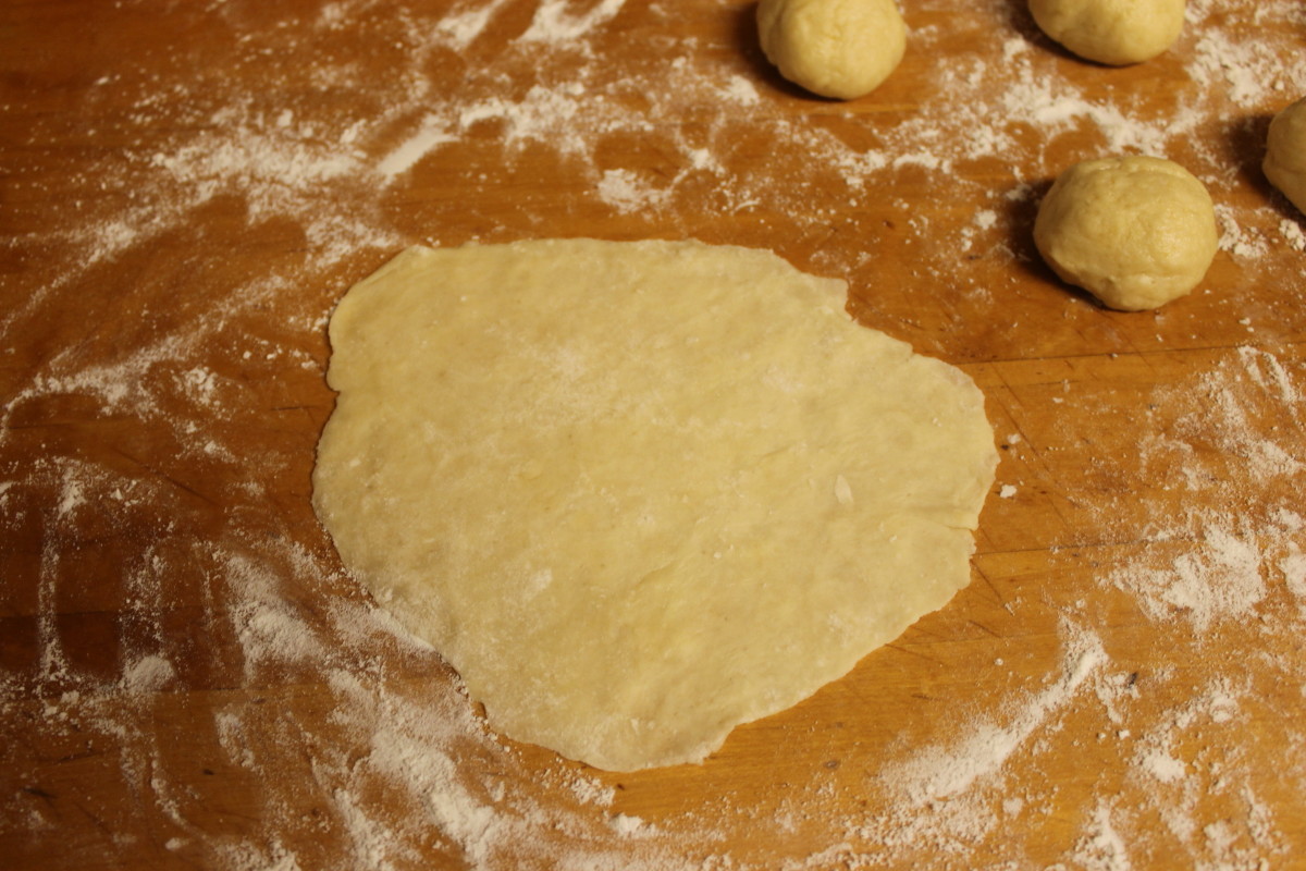 Roll each dough into a disc that is about 1/10 inch thick. You can use a circular mold if you want, but it's not necessary.