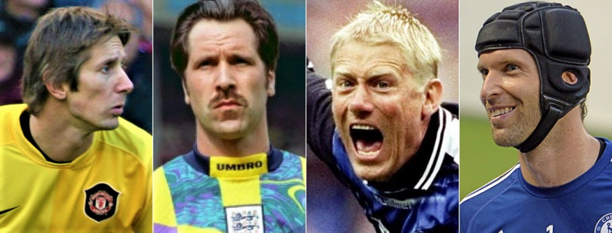 Who is the greatest goalkeeper to ever play in the Premier League? From left to right, Edwin van der Sar, David Seaman, Peter Schmeichel, and Petr Cech.