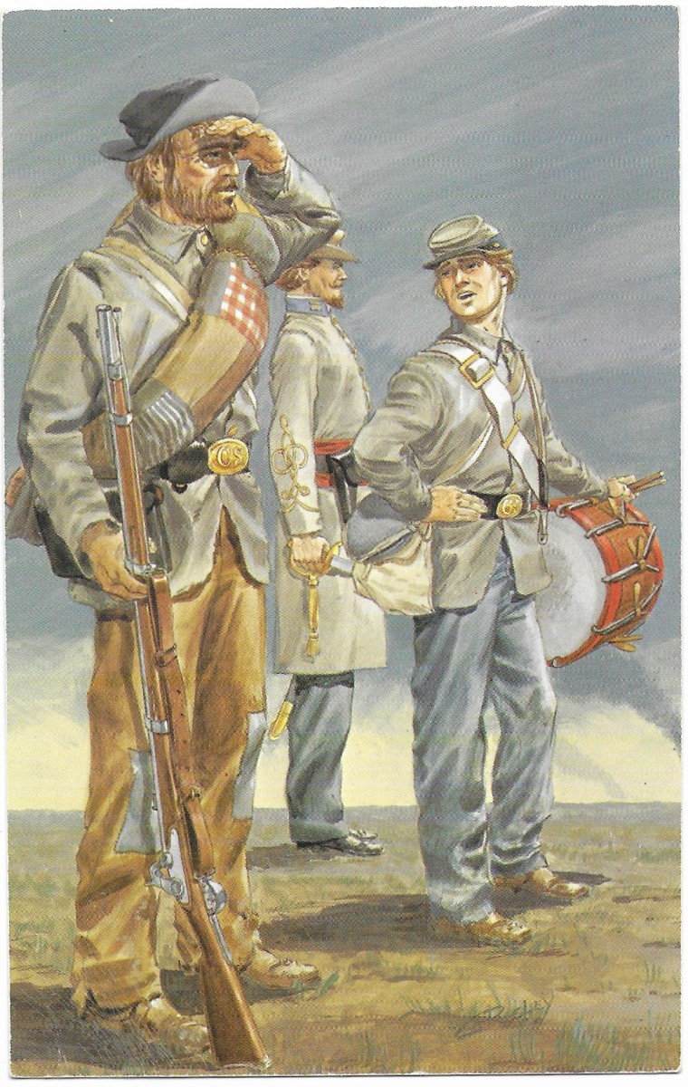 Southern soldiers were to wear grey, but lack of supplies forced soldiers to wear what was at hand