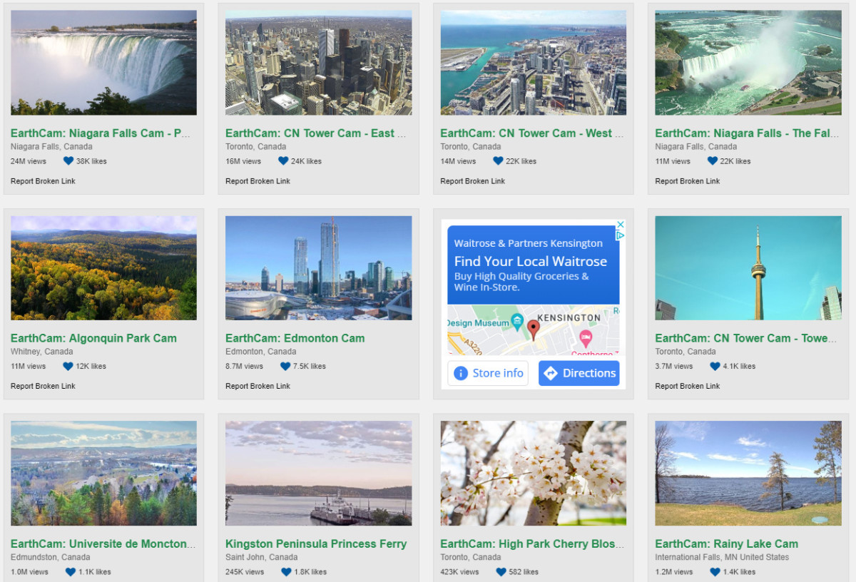 Thumbnail images of Canada Webcam Locations