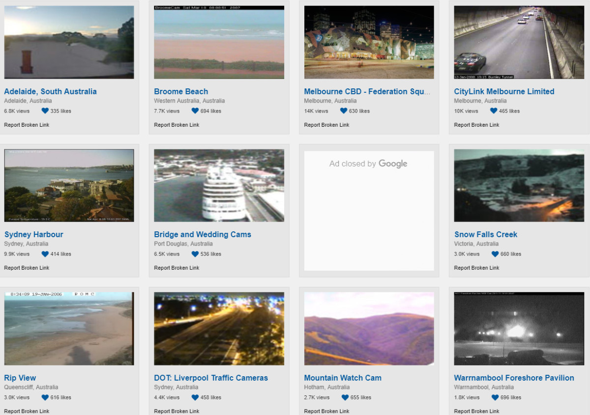 Thumbnail images of Australia Webcam locations