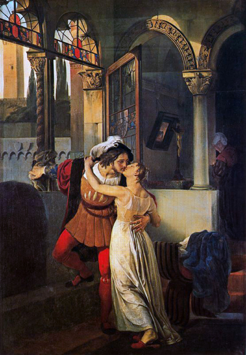 L'ultimo bacio dato a Giulietta da Romeo by Francesco Hayez. Oil on canvas. Created 1823.