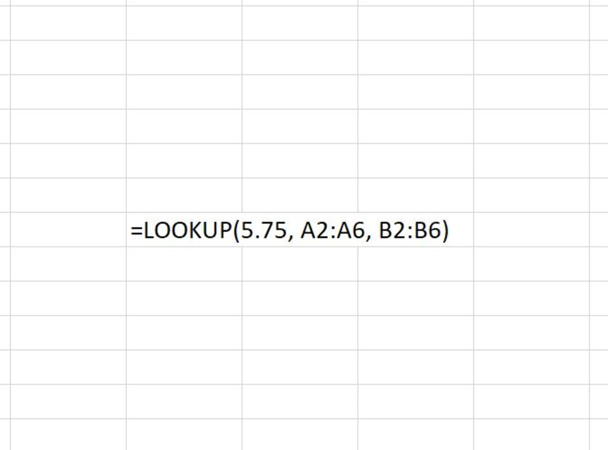 The LOOKUP function allows one to search for data in a column or row and return a piece of data in another row or column. The LOOKUP function is shown here searching for the value 5.75 and will return the corresponding value from the second array.