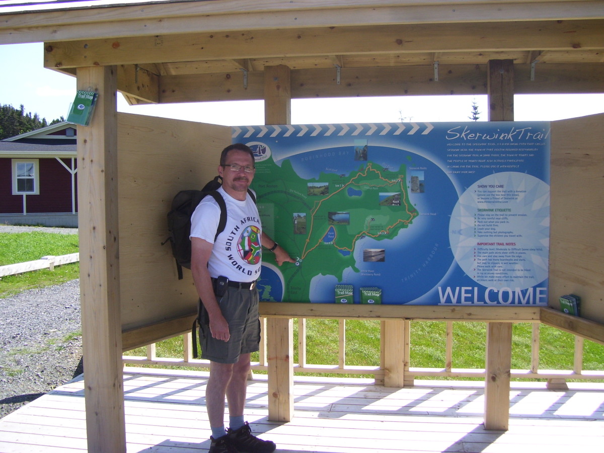 The Author at the Pavilion at the entrance to  the Skerwink Trail.