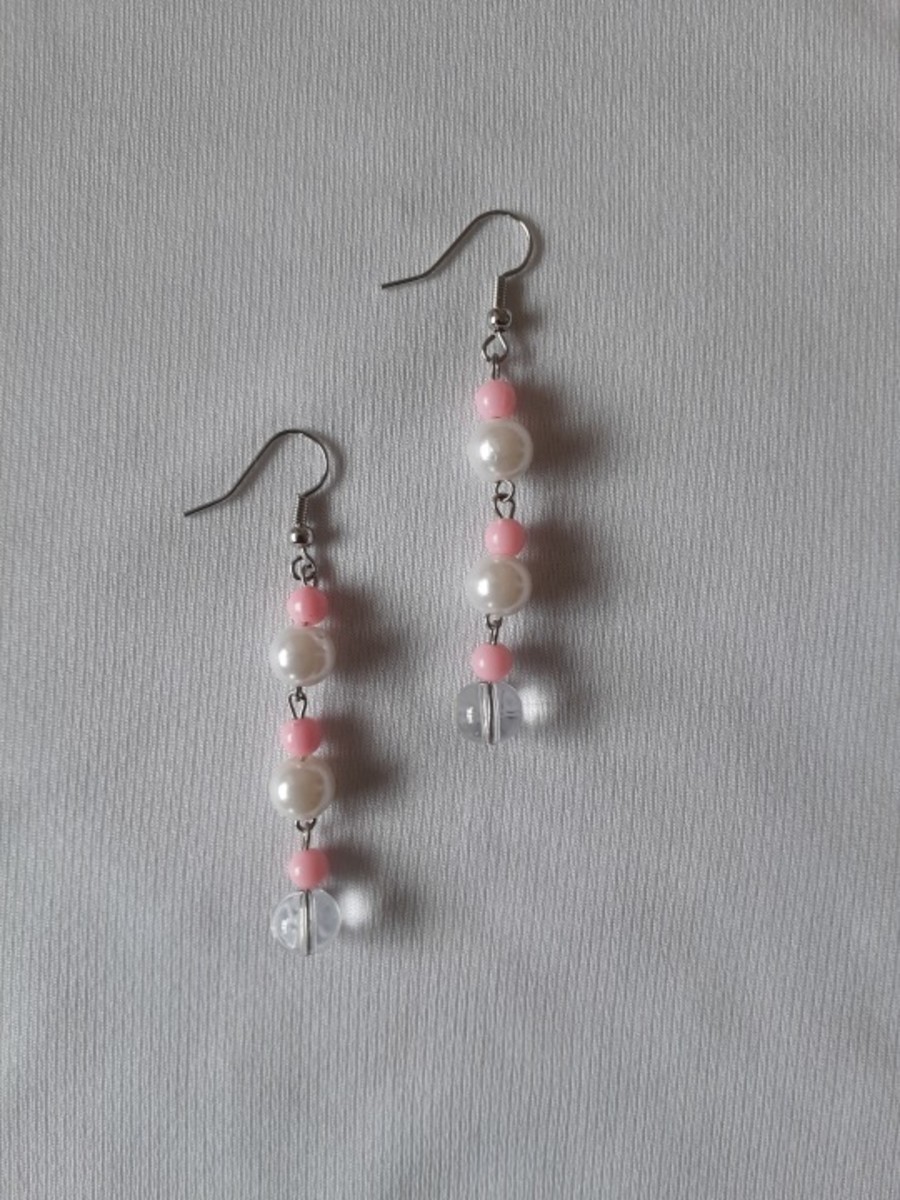 Pink, white and clear earrings that I made