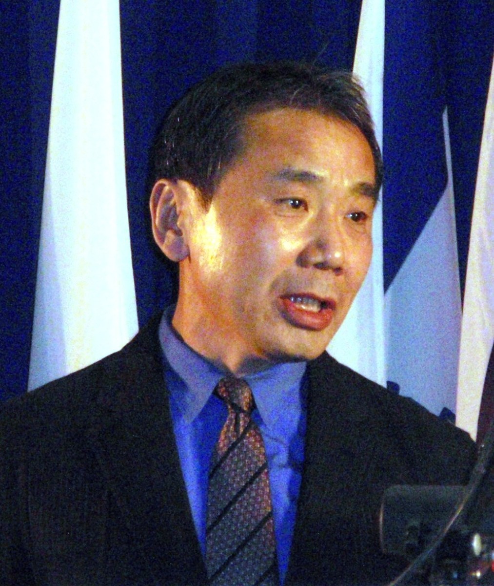 Candid portrait of Japanese author Haruki Murakami.