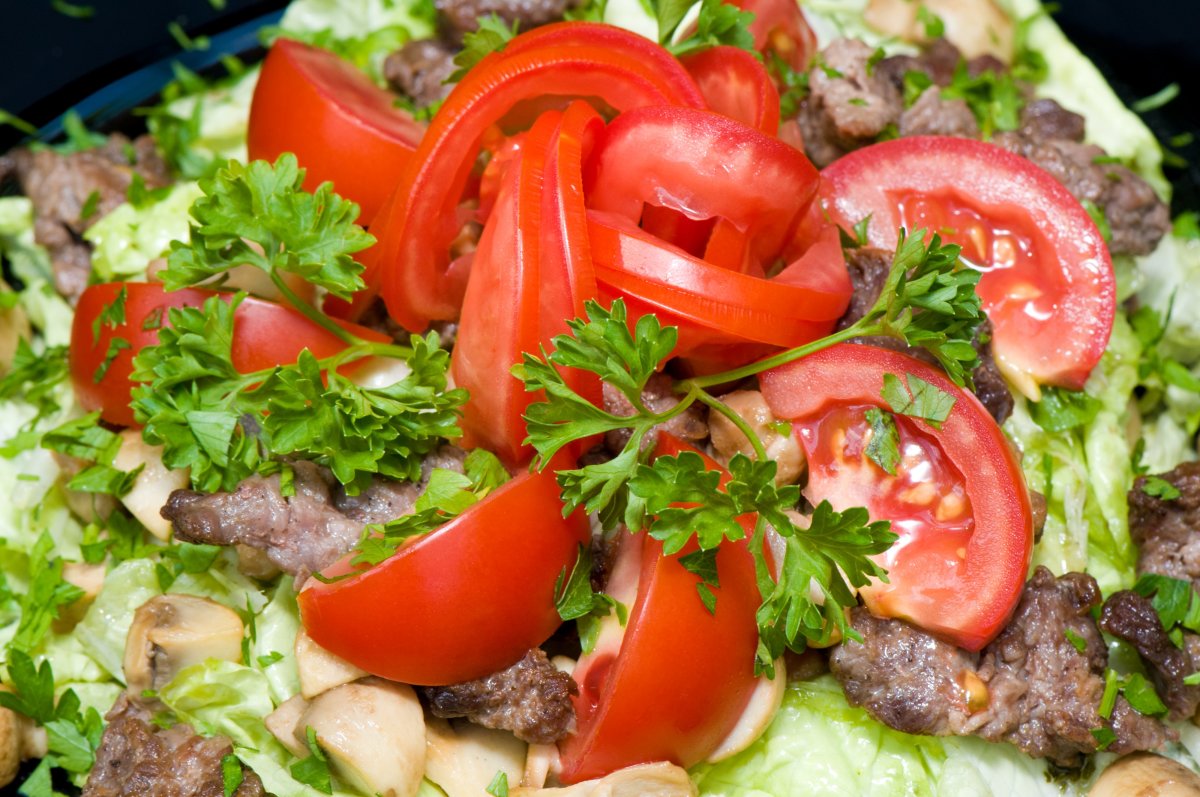 Veggie Salad with Grilled Meat and Mushroom from Dreamstime.com