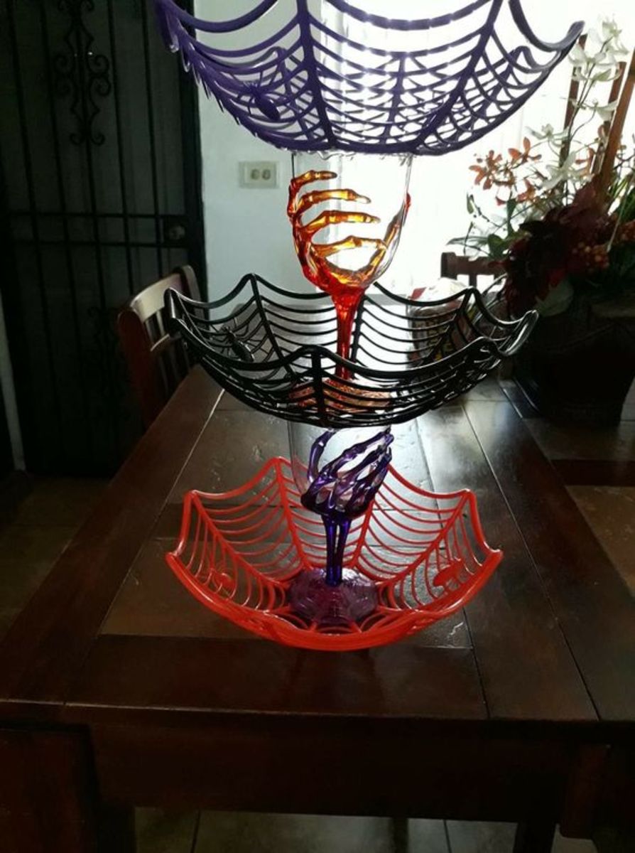 Purple, Black, and Orange Spiderweb Tray With Wine Glasses