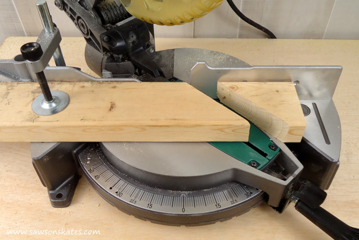A miter saw can save you time in cutting the angles to use in your birdhouse builds.